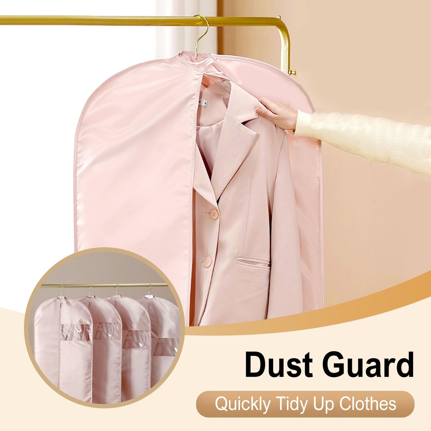 Space Saving Hanging Garment Bag, 2025 New Compression Hanging Garment Bag Dust Cover Clothes Bags for Down Coat, Suit Bags for Closet Storage (Pink, 22.8x51.2inch)