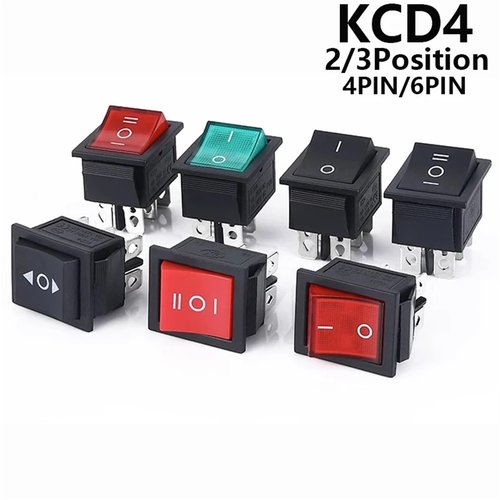 QPDRNC 1pcs KCD4 Latching/Momentary Rocker Switch Power Switch I/O l/O/ll 4 Pins/6 Pins with Light 16A 250VAC/25A 250V 20A 125VAC(2position 4PIN R)