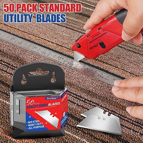 DIYSELF 50 Pack Utility Knife Blades, SK5 Steel Box Cutter Blades