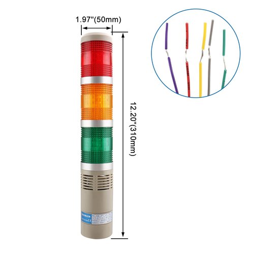 Baomain Industry Tower Lamp Stack Continuous Signal Light Buzzer DC 24V 5W Red Yellow Green LED LTA-502TJ