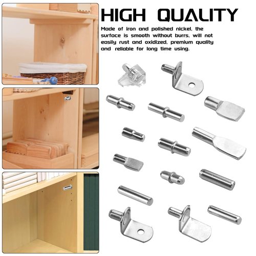WMYCONGCONG 150 PCS Shelf Bracket Pegs Kit, 7 Styles Shelf Pins Shelf Support Pegs Cabinet Shelf Holders Pegs for Shelves Book Shelf Closet Metal Nickel Plated