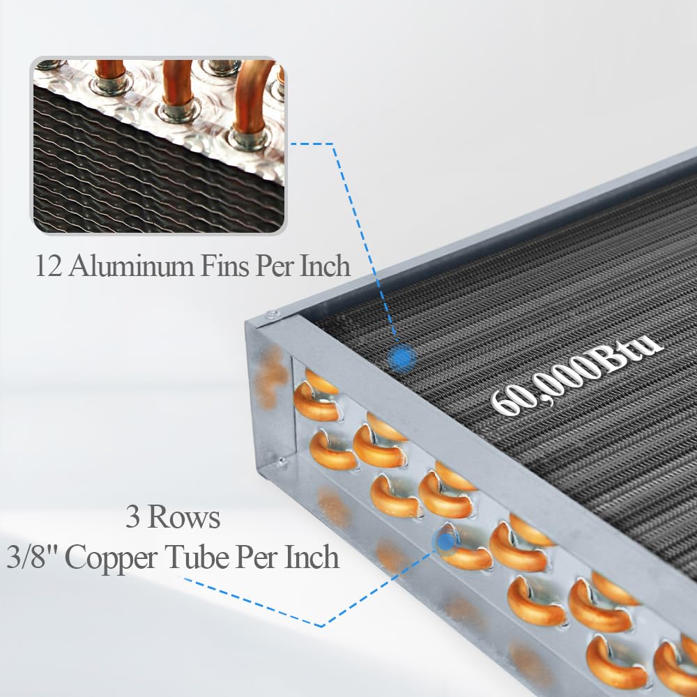 Water to Air Heat Exchanger 12x12 with 1" Copper Ports for Outdoor Wood Furnaces, Residential Heating and Cooling, and Forced Air Heating