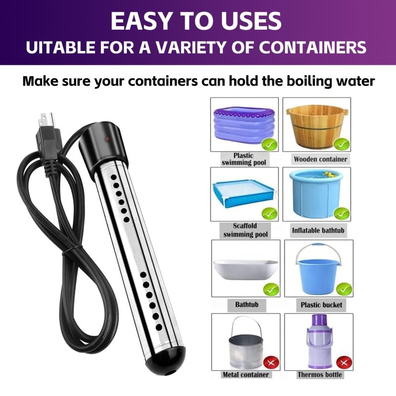 Eaakkoom 2000W Portable Immersion Water Heater with Stainless Steel Guard