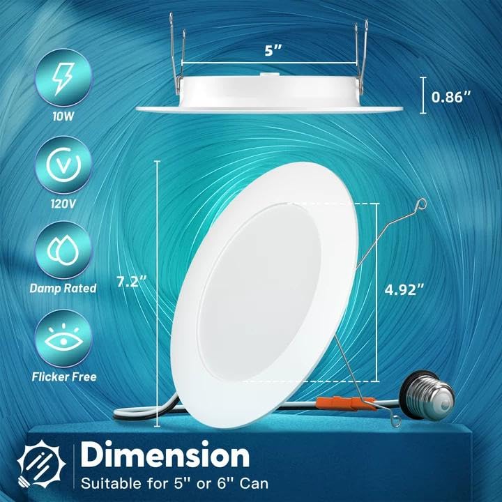FREELICHT 6-Inch Recessed LED Can Lights with 5 CCT, White, 6 Pack