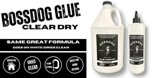 BOSSDOG Clear Dry Wood Glue, Strong Bond, Fast Drying, Cutting Board Safe, Dries Clear, Carpentry Projects, DIY Home Repair, Woodworking, Furniture Repair. Large Bottle, Made by a Maker, for Makers
