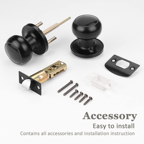 Probrico (6 Pack Round Passage Door Knob(Non-Locking Knobs), Keyless Doorknobs Interior/Exterior Door Lockset,Passage Knobs for Hallway/Closet,Black Finish Modern Design Door Hardware