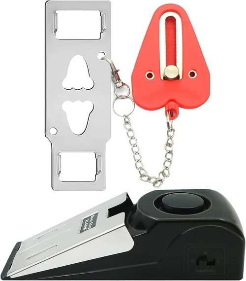 Portable Door Lock & Door Stop Alarm Set, Dual Protection Home Security Door Kit, Travel Hotel Lock Devices Pocket Self Defensey Tools for Traveling Hotel Home Apartment,Red