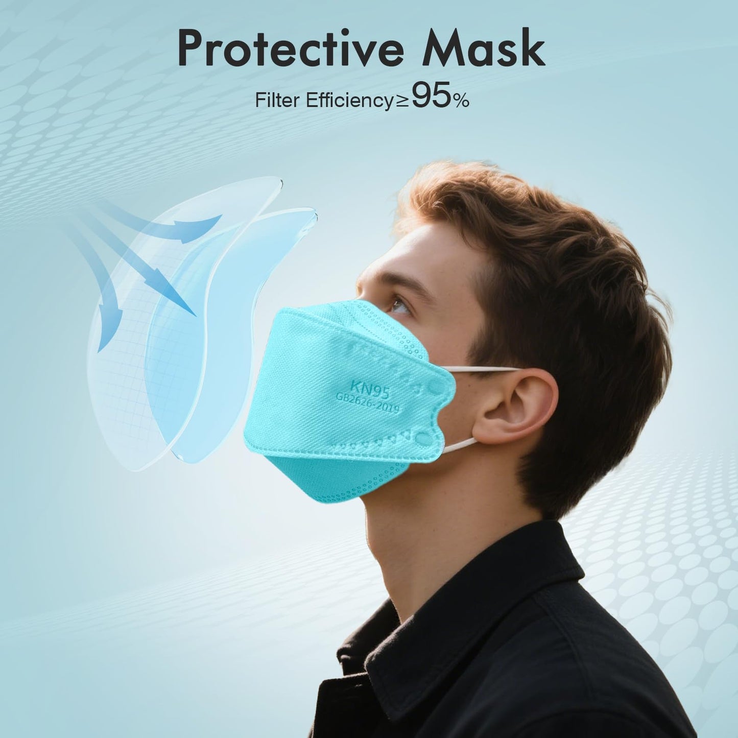 LEMENT KN95 Face Masks - 100 Pack Breathable Comfortable Disposable Masks For Adult, Filter Efficiency≥95%, Elastic Ear Loops, Blue