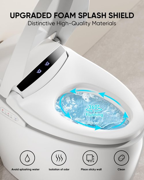 LOUPUSUO Smart Toilet,Tankless Toilets with Warm Water Sprayer and Dryer, Foot Sensor Operation,Bidet with Heated Seat Smart with Bidet Built In Fahrenheit LED Display