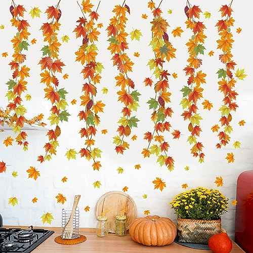 3 Sheets Maple Leaves Vine Wall Sticker Fall Leaf Wall Decal Removable Peel and Stick Autumn Wall Art Decor for Sofa Background Baby Bedroom Nursery Room Decorations