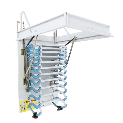 11 Steps Wall-Mounted Attic Ladder, Folding Stairs Attic Ladder Pull Down System, Retractable Loft Ladder for Attics, Garages, Roofs, Basements (Blue+White)