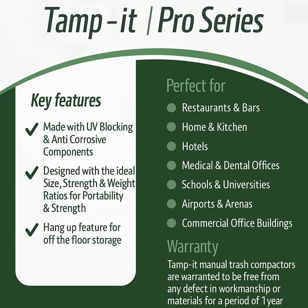 TAMP-IT Next Gen Manual Trash Compactor Frees Up Space in Bins, Receptacles, Dumpsters Reduce Trips to Dispose Trash Cost Effective (22" x 7.5") D-Handle