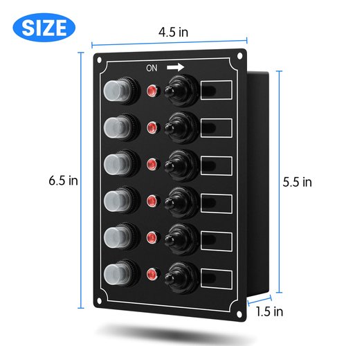 Marine Switch Panel, Haoguo 6 Gang Boat Electrical Panel with Breaker, IP67 Waterproof, Applicable to Boats Yachts Entertainment Boats
