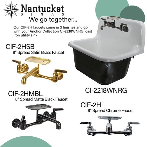 Nantucket Sinks Wall Mount Faucet – 8 Inch Center Wall Mount Bathroom Faucet & Soap Dish, for Utility or Laundry Room, Satin Brushed Brass Finish, 2 Hole Fit – Designer Accesories CIF-2HSB
