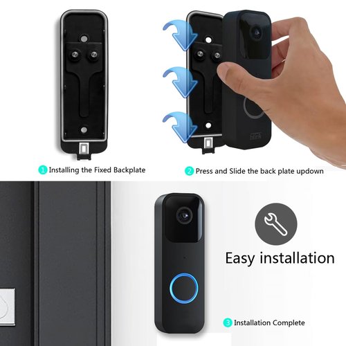 Blink Doorbell Backplate, Blink Doorbell Mount, Upgrade 2 Holes Metal Tab Blink Doorbell Backplate Replacement, Blink Doorbell Accessories, Mounting Plate with Blink Key Replacement