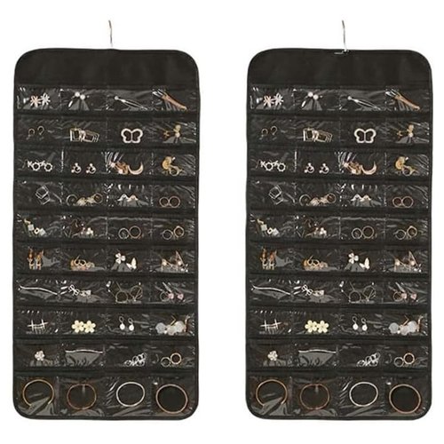 80 Pockets Double Sided Hanging Jewelry Organizer - Storage Bag for Earrings Necklaces & More