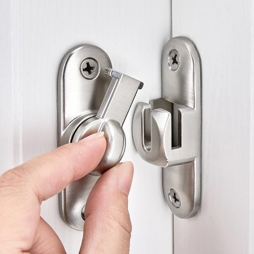 Wocoe Silvery 90/180 Degree Flip Barn Door Lock, Protect Privacy - Security Door Latch, Gate Latches Hardware for Barn Door, Window,Garden, Cabinet, Bathroom, Sliding Door