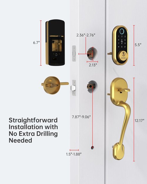 SMONET Smart Front Door Lock - Keyless Entry with Biometric Digital Touchscreen, Bluetooth, Alexa Compatible, Gold