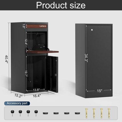 HQMPC Package Drop Box for Outside,Size 16.4"x 15.2"x 40.4"Weight is 20 kgs, Steel Delivery boxes Anti-Theft Lockable Package Delivery locker for Outside, Porch, House, Assembled parcel box