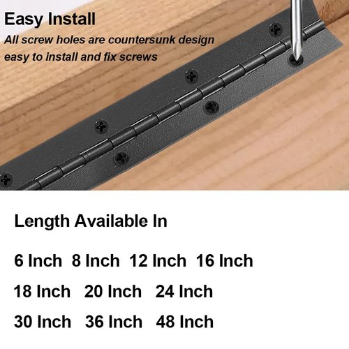 2 Pack Piano Hinge 30 Inch x 1.2 Inch Heavy Duty Stainless Steel Black Continuous & Piano Hinges for Cabinets Boat Marine Door, 0.04" Leaf Thickness 1.2'' Open Width