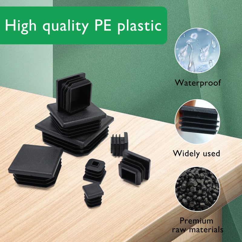 EASYEAH 3/4" (19mm) Plastic Hole Plugs Black -Square Chair Leg Caps & Pipe Plugs, Tubing End Caps for Metal and Wood Legs Tube, Outdoor Furniture Feet Table Patio Glide Floor Plastic Plugs, 24 PCS
