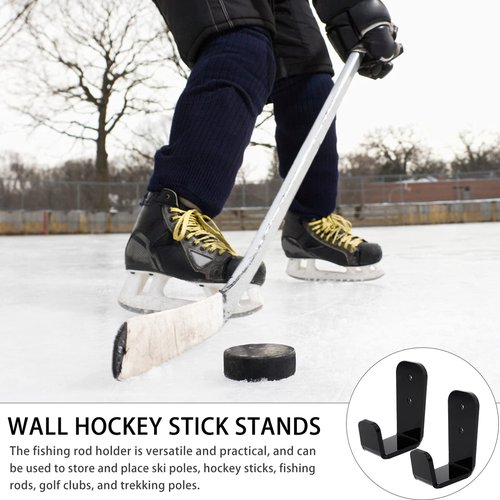 DOITOOL 2 Sets Hockey Stick Display Holder Horizontal Golf Club Display Rack Wall Mount Ski Poles Stands Hanger for Home Office Wall Black