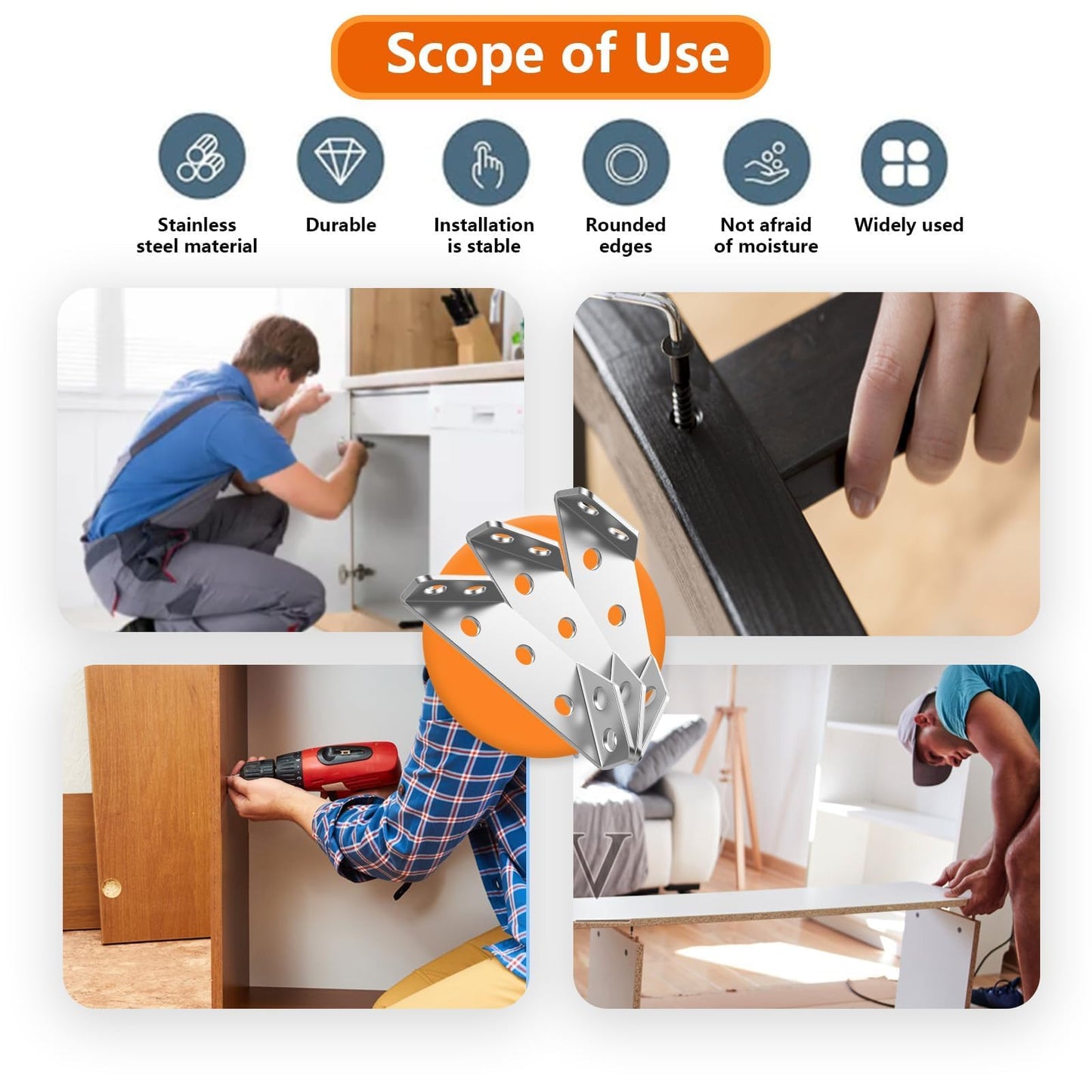 Bigwaves 20pcs Corner Bracket,Universal Stainless Steel Furniture Corner Connector, Heavy Duty Triangular Support Angle Brackets for Wood Furniture, Cabinets, Tables, and Chairs