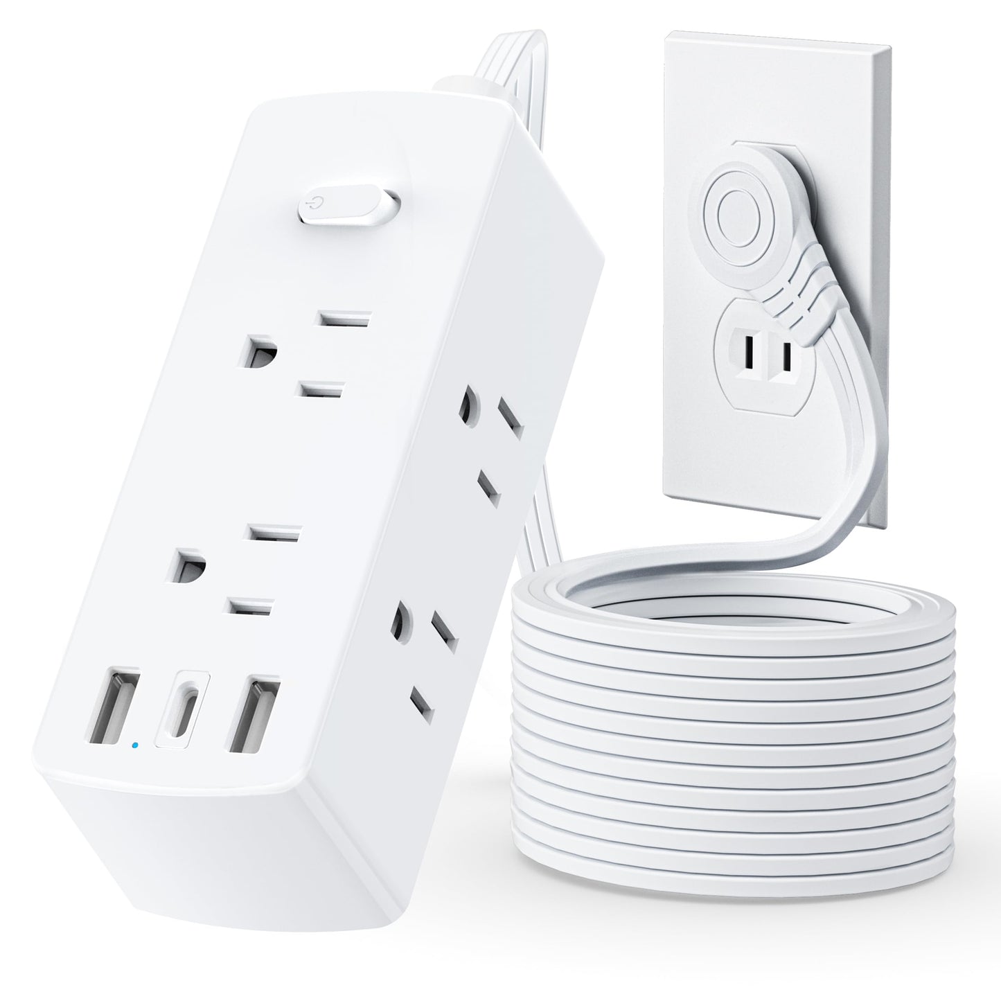 2 Prong Flat Plug Power Strip, Olcorife 2 Prong to 3 Prong Outlet Adapter, 5 FT Flat Extension Cord with 6 Outlets 3 USB Ports(1 USB C), US to Japan Plug Adapter