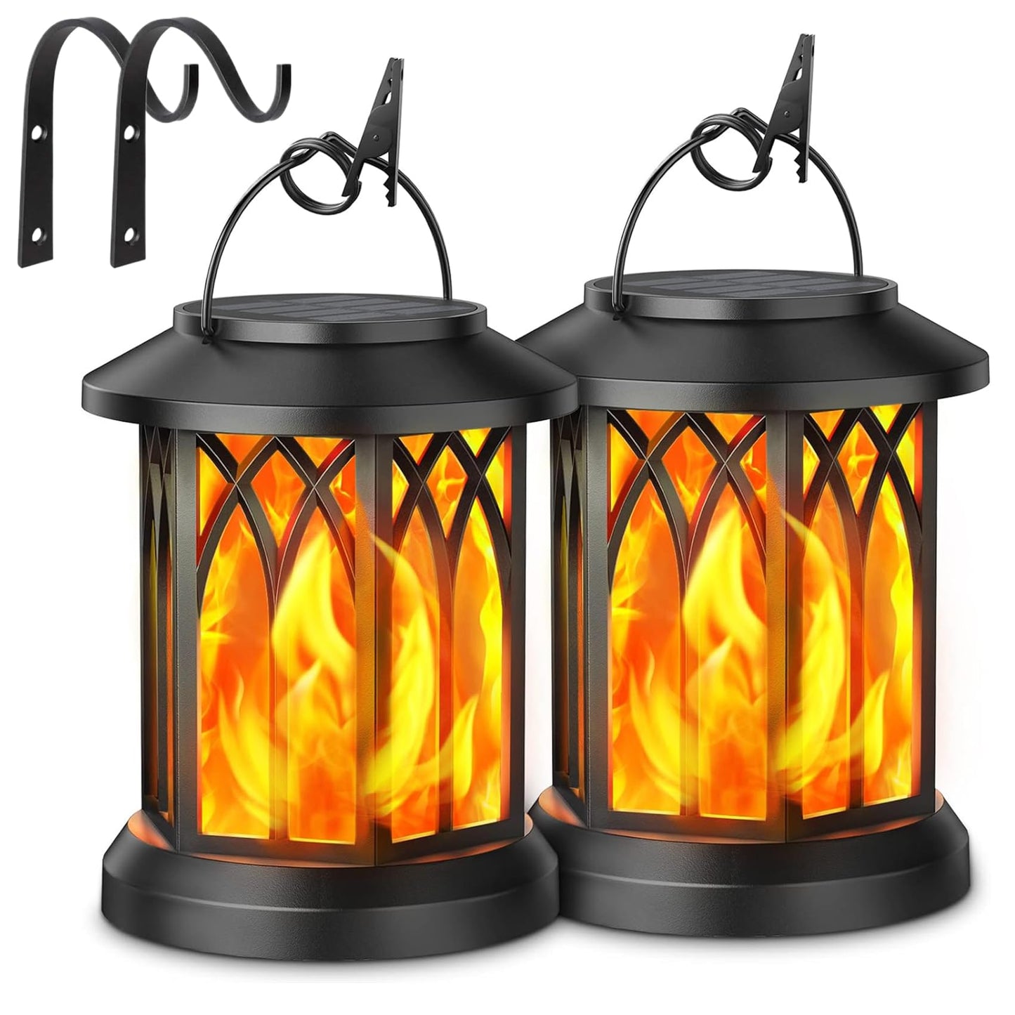 Boundbreed Solar Lights, Boundbreed Upgraded Flickering Flame Solar Lantern Outdoor Waterproof Light, Hanging Solars Dancing Flame Lantern Lights, Auto On/Off Decorative Fire Lanterns (2PCS)