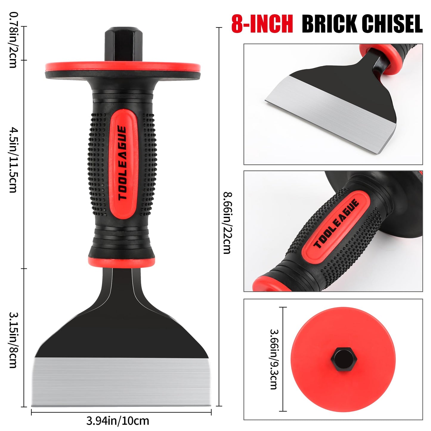 TOOLEAGUE 3Pcs Heavy Duty Masonry Chisel Set, Stone and Rock Tool,11-Inch Point & Flat Chisel, 8-Inch Brick Chisel with Hand Protection