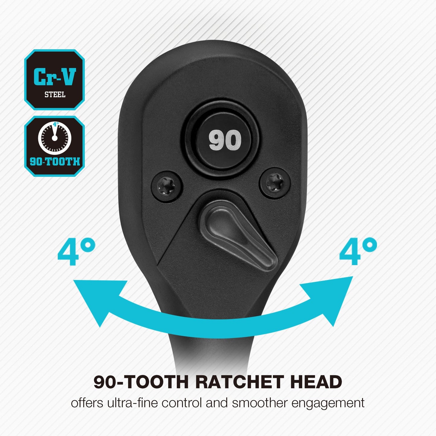 DURATECH 1/2-Inch Drive Ratchet, 90-Tooth Quick-Release Ratchet Wrench, Reversible, Cr-V Made, 4° Swing, Manganese Phosphate Black Finish, Gifts for Men Gifts for Women