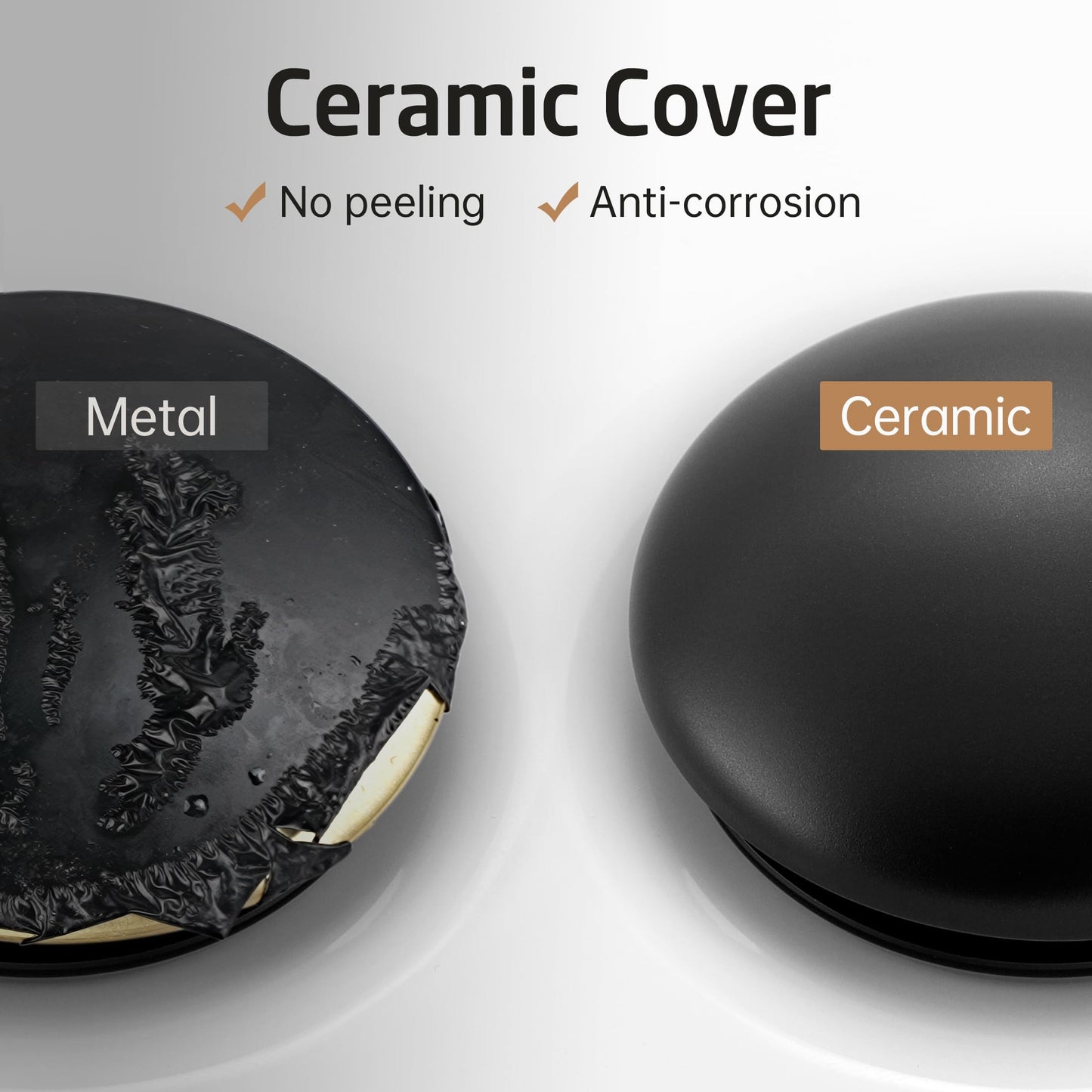 KES Solid Ceramic Cap Bathroom Sink Drain Without Overflow, Pop Up Drain for Bathroom Sink, Ceramic Bathroom Sink Stopper, All-Metal Body Matte Black, S2008D-CB