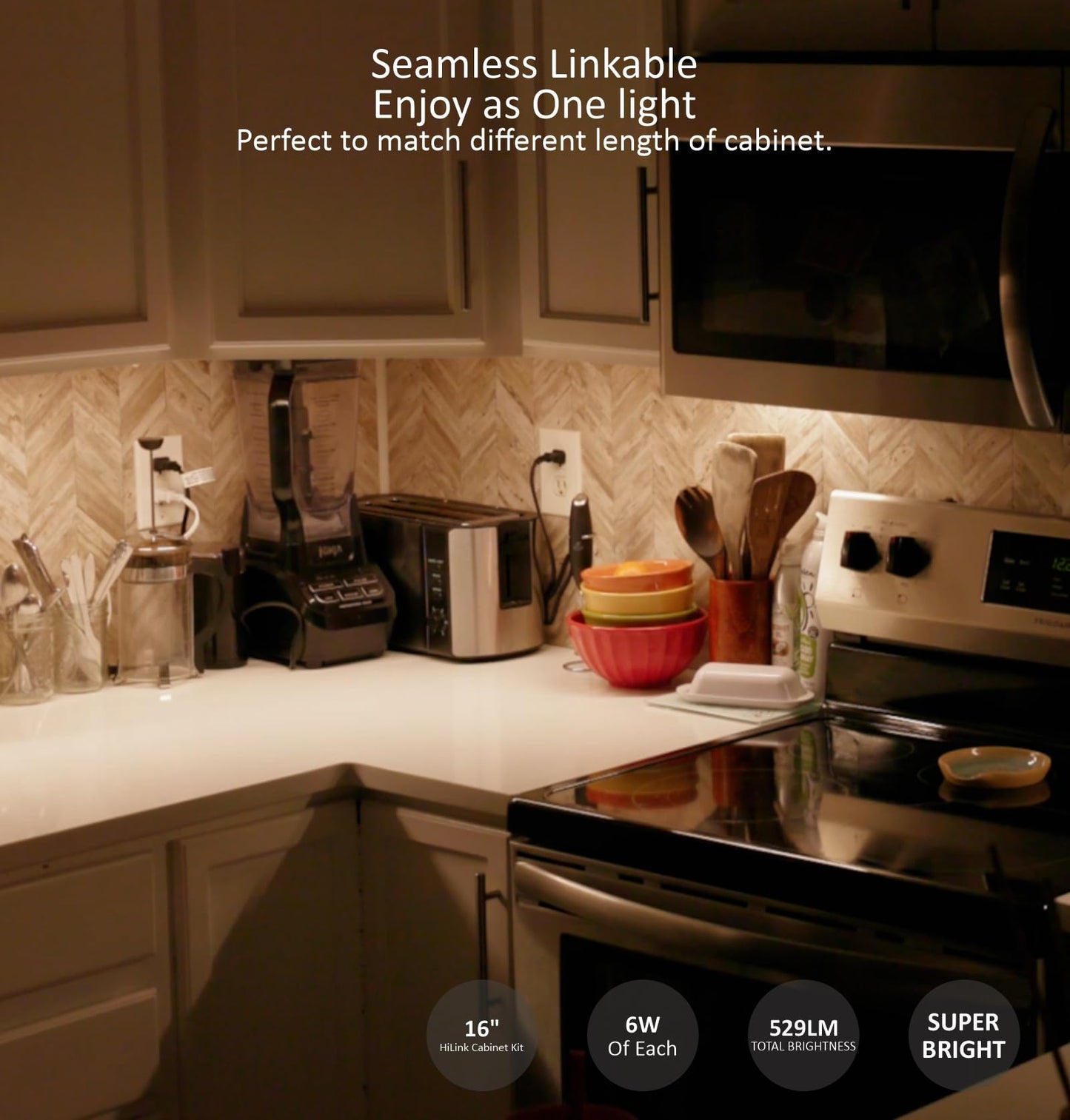 Leetdud Under Cabinet Lighting Plug in, 16 Inch 1 Pc, Linkable AC120V 3CCT 3000K/4000K/5000K Ultra Slim, LED Under Cabinet Lights for Counter Light, Kitchen, Shelf, Sink, Workshop, Desk, White