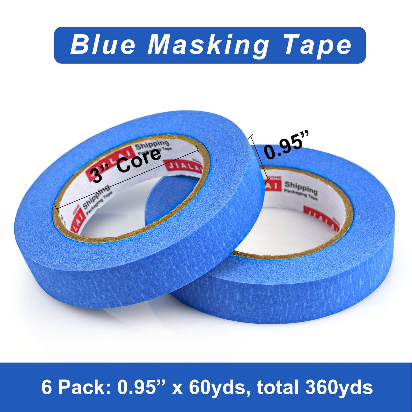 JIALAI HOME 6 Rolls Painters Tape 1 inch Bulk Painter Tape Roll, Blue Masking Tape, Blue Paint Tape 1 Inches x 60 Yards for General Purpose Walls Painting, Automotive