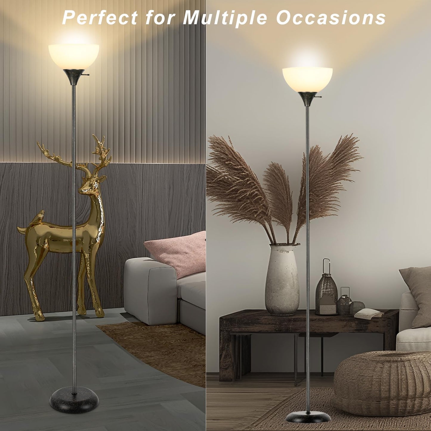Floor Lamp, Standing Lamp for Bedroom, Drop-Resistant White Lampshade, Rotary Switch, Industrial Metal Floor Lamp for Living Room Bedroom Study Office Kid’s Room