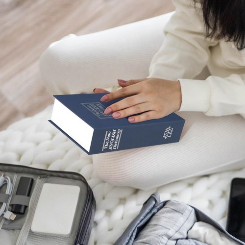 Tahoe trails Book Safe with Key Lock, Portable Metal Safe Box, Dictionary Diversion Book Safe,Secret Book Hidden Safe,9.5" x 6.1" x 2 .2" Navy Blue