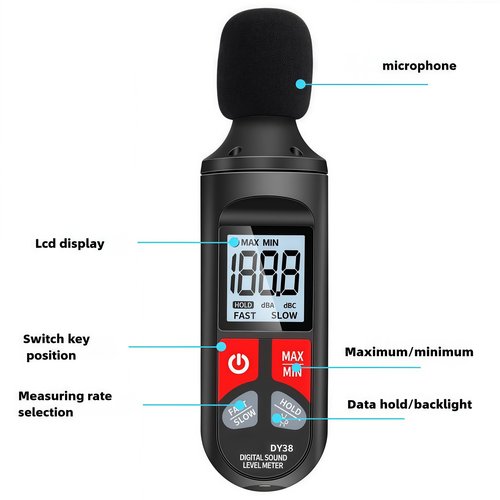 Decibel Meter - Accurate Sound Decibel Meter 30dB to 130dB, Portable Digital DB Meter with LCD Backlit Display, Fast/Slow Response, Maximum/Minimum Sound Level Meter for Home, Office, and Industry