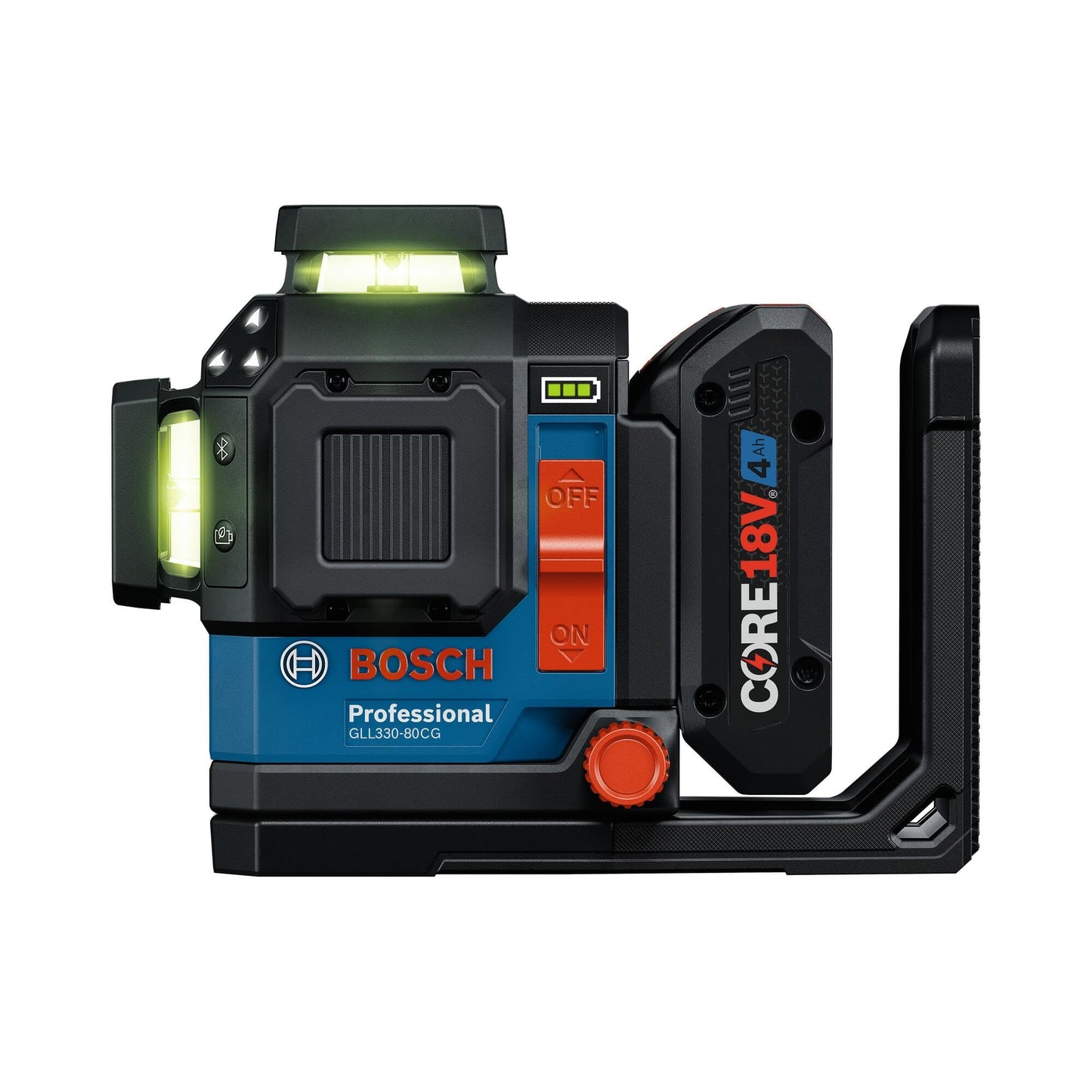 BOSCH GLL330-80CGL 18V 360º Connected Green-Beam Three-Plane Leveling and Alignment Laser with 4 Ah Battery - Versatile, High-Visibility Laser with Bluetooth Connectivity and Smart Pendulum System