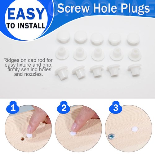 BOPOREAE 500Pcs 3/16 Inch Plastic White Hole Plugs, 5 mm Round Button Shelf Hole Plugs, Cabinet Closet Cupboard Shelves Furniture Peg Pin Nail Screw Drilling Hole Covers Caps