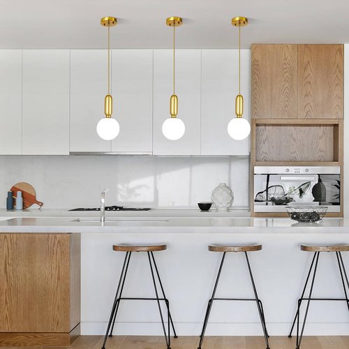 ZVXREZLD Modern Gold Pendant Light Hanging Fixture Light for Kitchen Island,Mid Century White Globe Glass One Light Pendant Lighting for Dinning Room Living Room Bedroom Entryway(3-Pack)