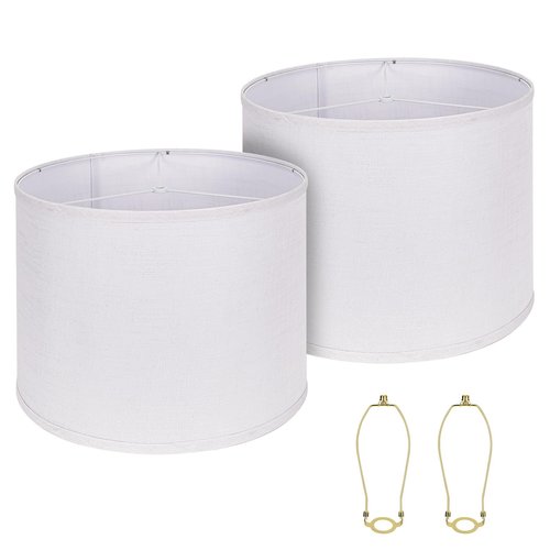 Drum Lamp Shades Set of 2, White Large Lampshades 15" Top X 15" Bottom X 12" Height, ALUCSET Large Lampshades Spider Fitter, Natural Linen Lamp Shade, Easy Assembly Required with 2 Lampshade Holders