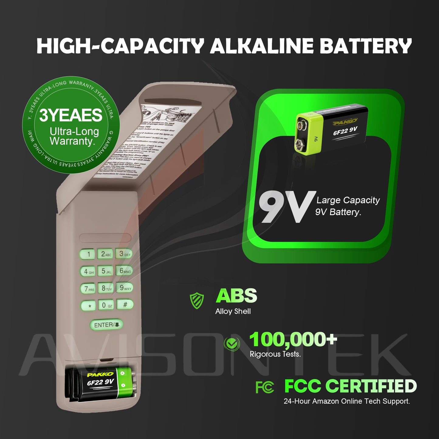 Avisontek for LiftMaster 878Max 877LM Universal Garage Door Opener Keypad FCC Certified 3-Year Warranty