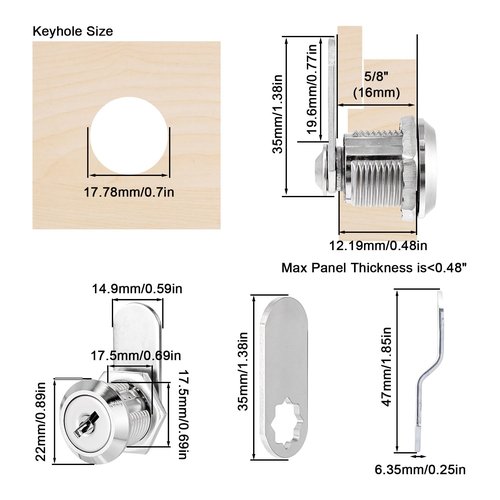 1 Pack Cabinet Locks, 5/8" Keyed Alike Cam Lock Safe Desk Drawers Mailbox Truck Tool Box Replacement Locks with Keys for File Cabinet, Trailer, Desk Storage, Door (Zinc Alloy)