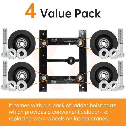 90040 Carriage Wheel Kit Complete Ladder Hoist Replacement Parts for TranzSporter TP250 and TP400 Ladder Hoist Roofing/Shingle/Material (4 Pack)