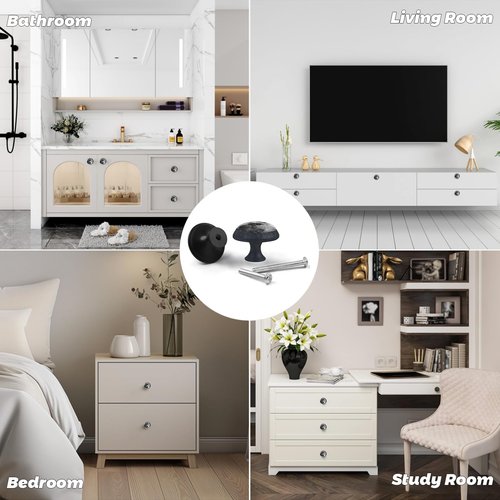 Artinhand 4 Pack Moon Kitchen Cabinet Knobs Round Drawer Pulls Black Dresser Cupboard Door Handles