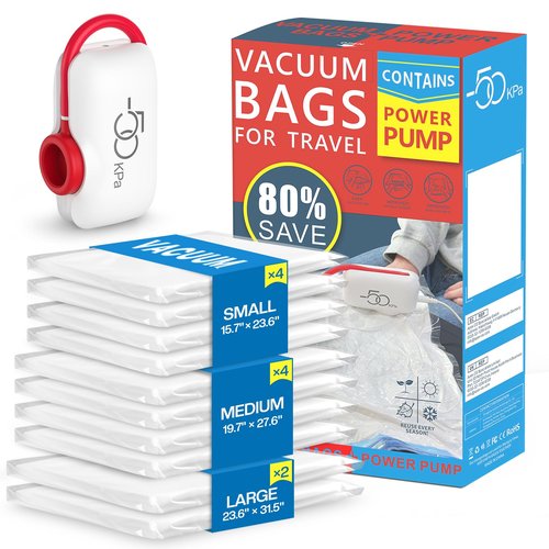 Vacuum Storage Bags for Travel, 10 Pack Vacuum Seal Bags for Clothing Travel, Compression Packing Kit with High Pressure Electric Pump, Space Saver for Clothes Luggage Traveling