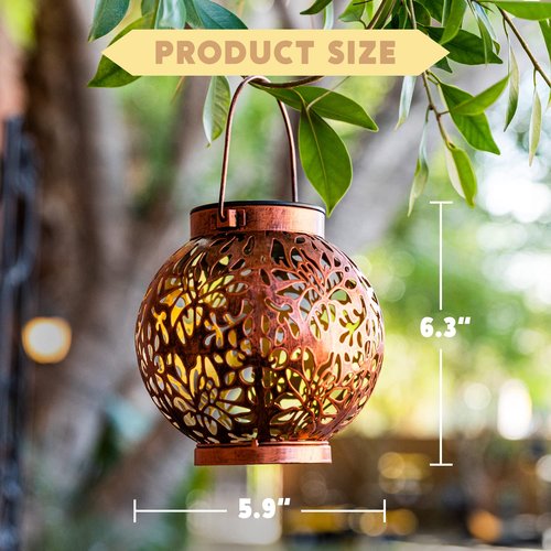 JOIEDOMI 2 Pack Outdoor Solar Hanging Lantern Lights, Waterproof Tabletop with Handle, LED Moroccan Lanterns, Metal Decorative Garden Solar Lights for Patio, Lawn, Porch, Backyard