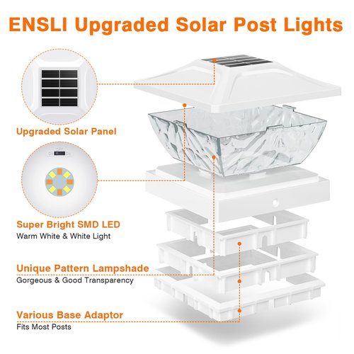 ENSLI Solar Post Cap Lights Outdoor 6 Pack, 2 Mode Bright Fence Post Solar Lights Outdoor Waterproof, Deck Fence Post Cap Light Solar Powered for 4x4 4.5x4.5 5x5 Posts in Garden Decor