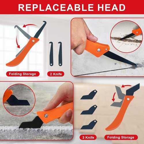 23 Pack Grout Removal Tool Kit, 2 Tile Grout Saws with 6 Extra Blades, 2 Hand Grout Saw and 7 Cleaning Blades, Caulk Remover for Bath Shower, Ideal for Floor Tile Grout Cleaning