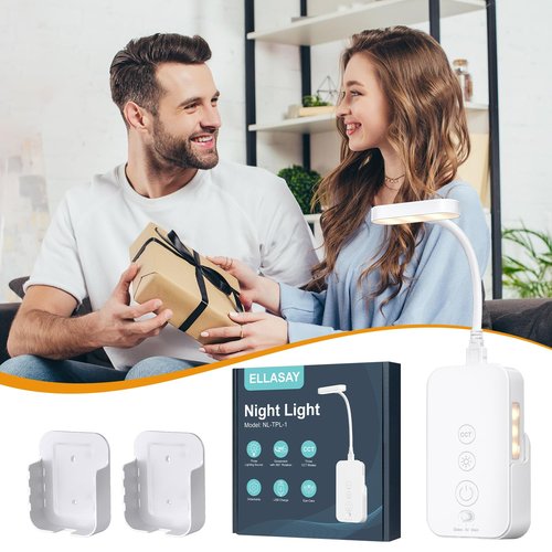 Ellasay Wall Mounted Reading Light: Rechargeable Dimmable Night Light with USB Output &Timers Function - Eye Care for Kids Study in Bedside 1Pack (White)